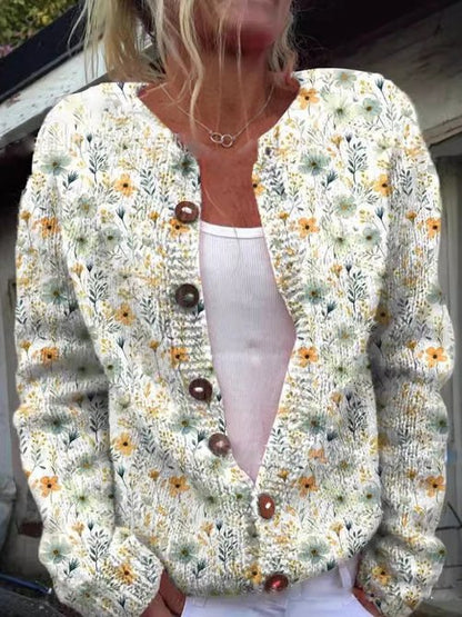 Irina | Cárdigan de Punto Estampado Floral Romántico Verano