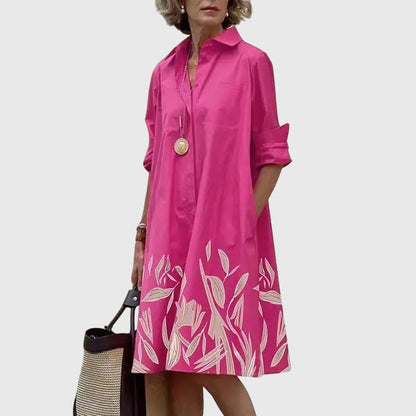 Vestido elegante con botones frontales, cuello camisero y bolsillos laterales para mujer, ligero y versátil para oficina o diario