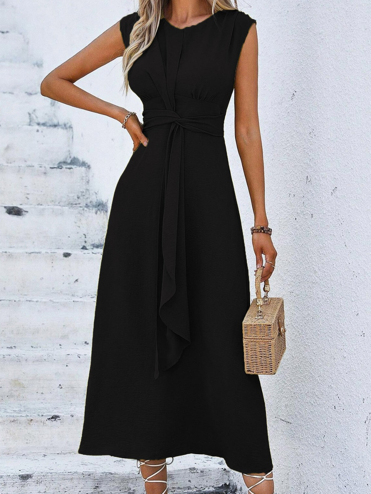 Vestido elegante sin mangas con cintura ajustable para mujer, ligero y cómodo