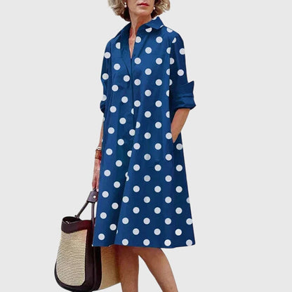 Vestido elegante con botones frontales, cuello camisero y bolsillos laterales para mujer, ligero y versátil para oficina o diario
