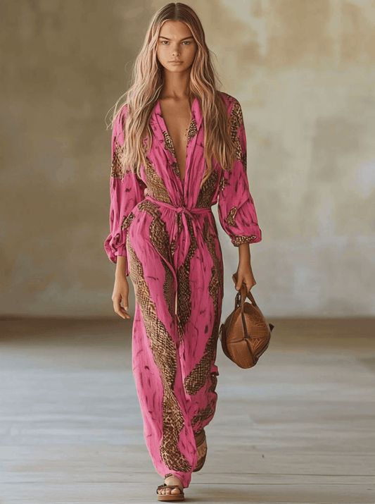Monocuerpo Estampado leopardo Manga Larga Roj