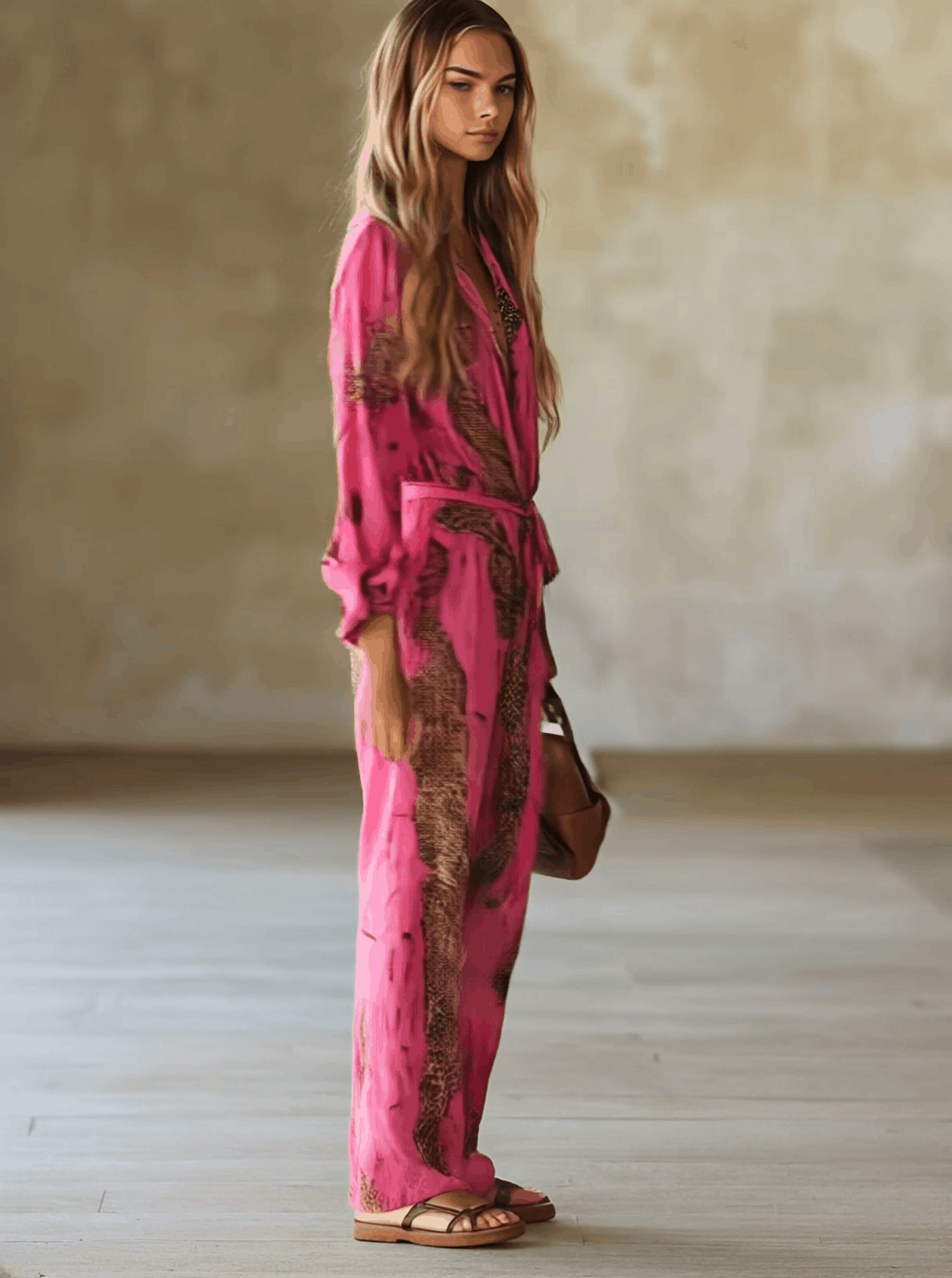 Monocuerpo Estampado leopardo Manga Larga Roj