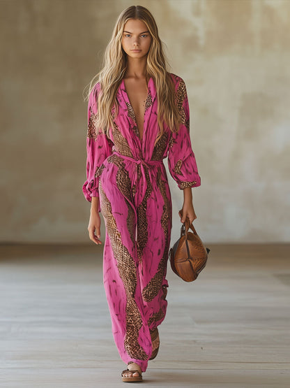 Monocuerpo Estampado leopardo Manga Larga Roj