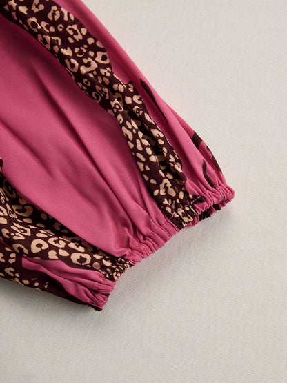 Monocuerpo Estampado leopardo Manga Larga Roj