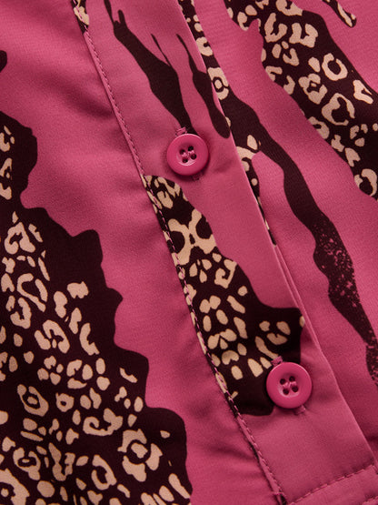 Monocuerpo Estampado leopardo Manga Larga Roj