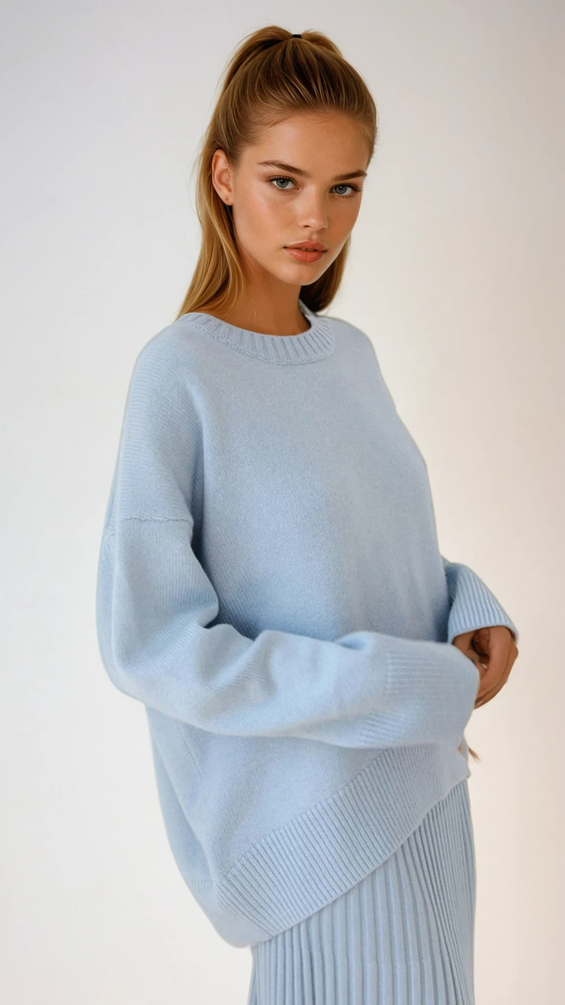 Anara | Women's Oversized Crew Neck Knit Jumper - Baby Blue - Image 1