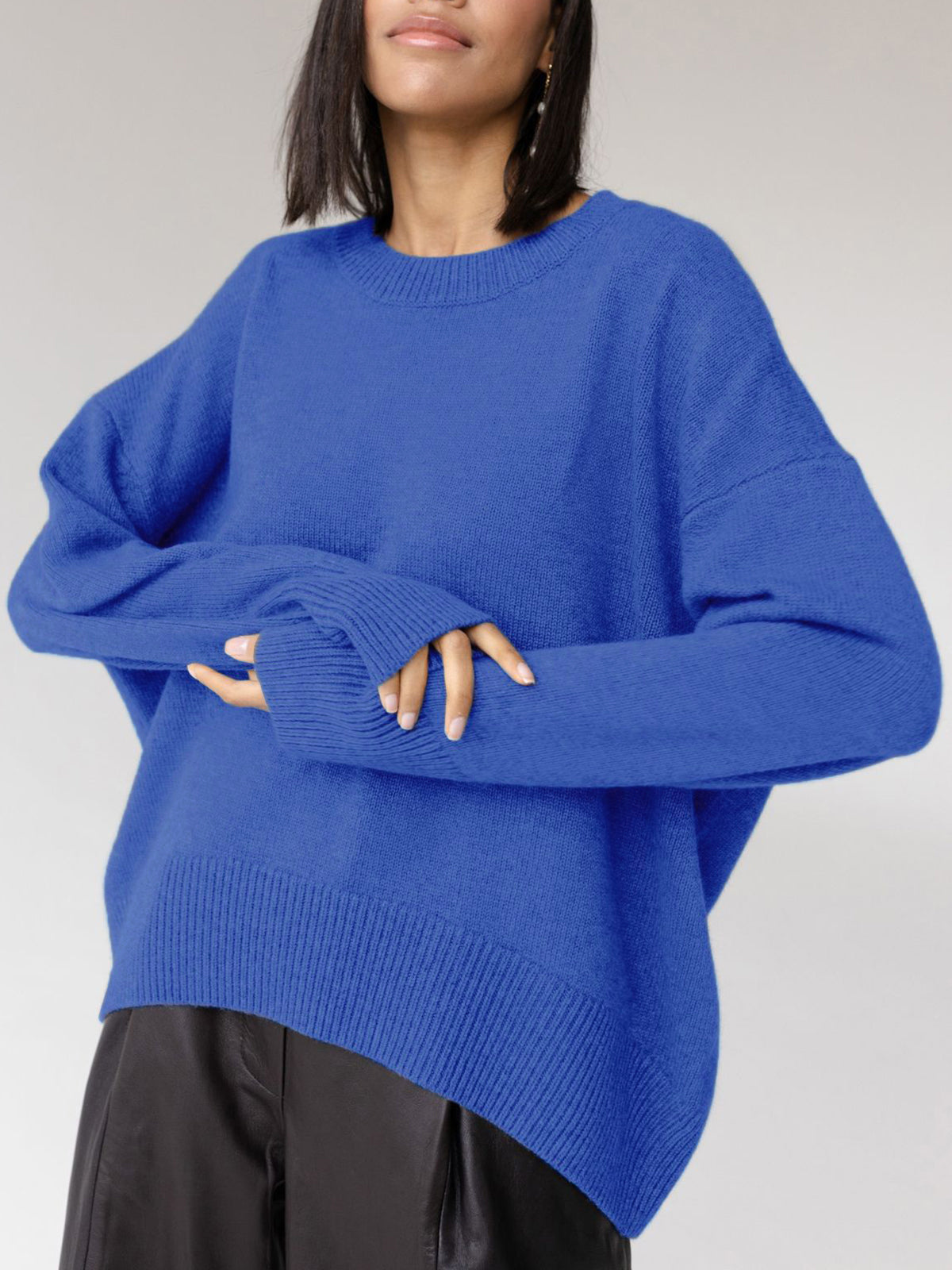 Anara | Women's Oversized Crew Neck Knit Jumper - Baby Blue - Image 6
