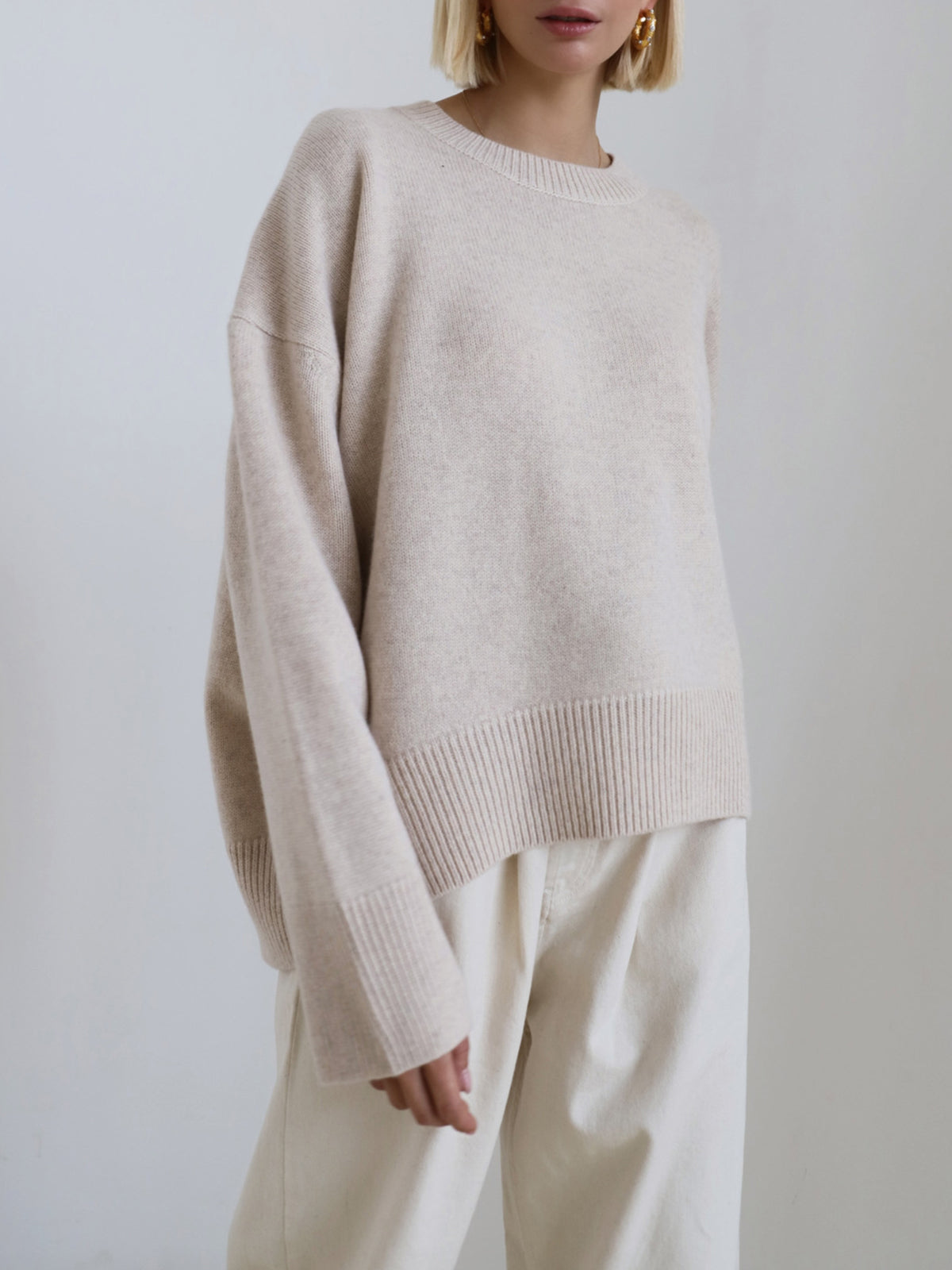 Anara | Women's Oversized Crew Neck Knit Jumper - Baby Blue - Image 3