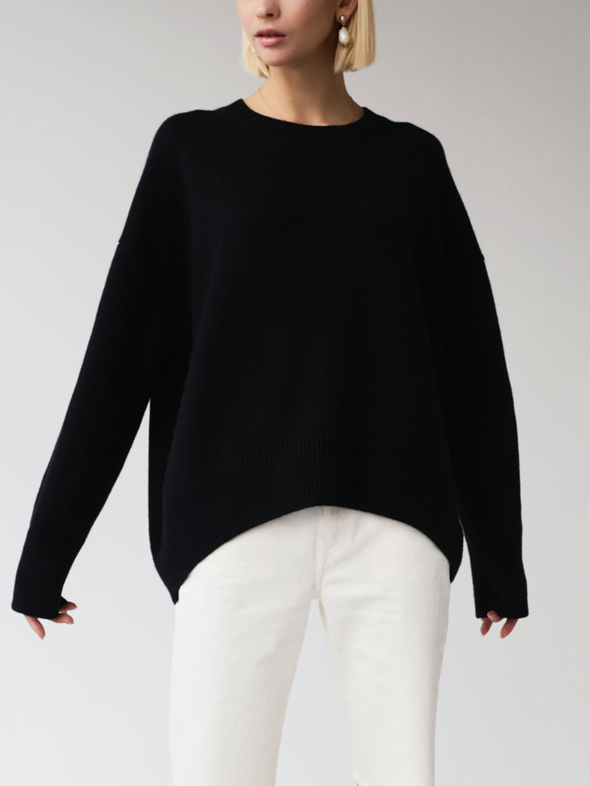 Anara | Women's Oversized Crew Neck Knit Jumper - Baby Blue - Image 2