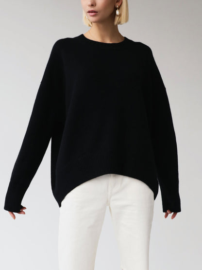 Anara | Women's Oversized Crew Neck Knit Jumper - Baby Blue - Image 2