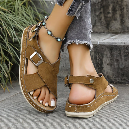 Sandalias planas con doble hebilla ajustable para mujer