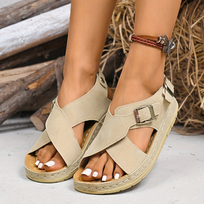 Sandalias planas con doble hebilla ajustable para mujer