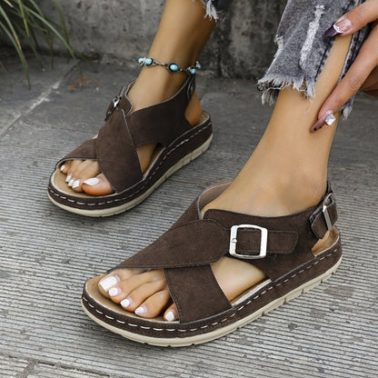 Sandalias planas con doble hebilla ajustable para mujer