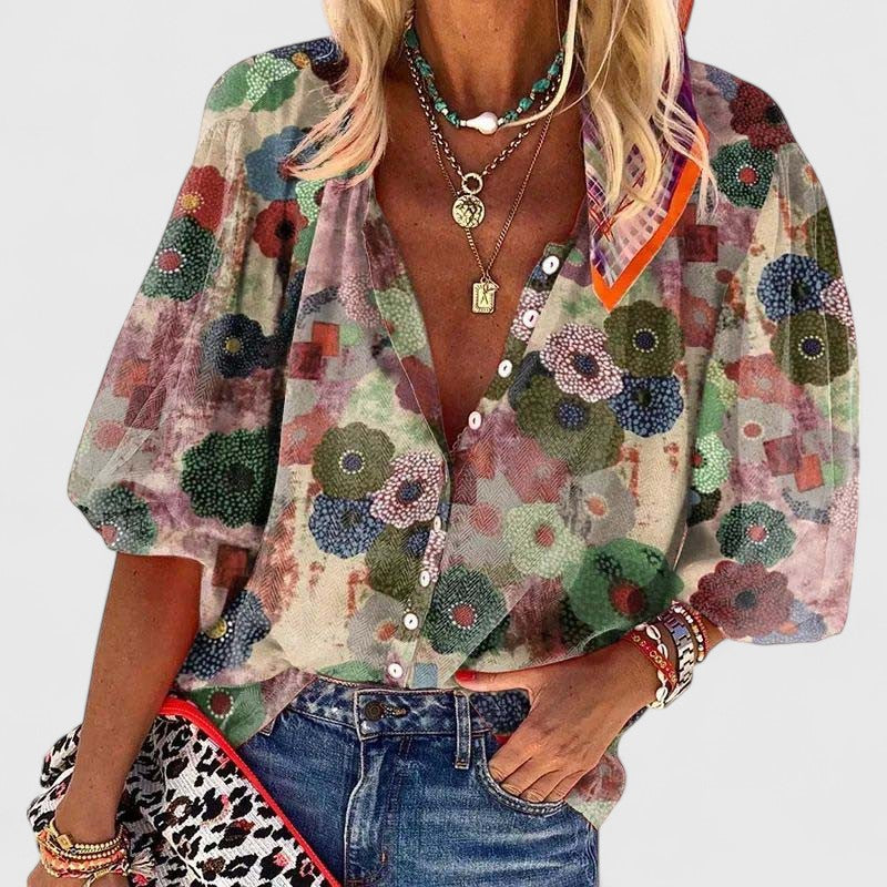 Aurelia | Women's Floral Print Long Sleeve Blouse - Floral - Image 1