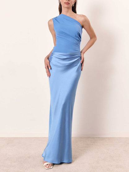 Vestido maxi con drapeado asimétrico para fiestas - elegante y sofisticado