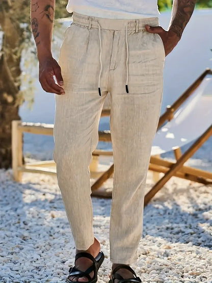Pantalones anchos de lino con cordón para hombre - fresco y elegante