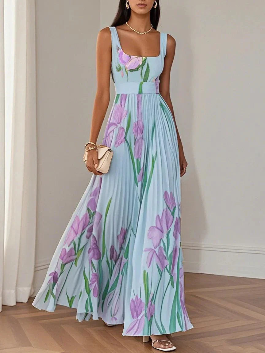 Vestido Maxi Drapeado Con Flores Para Fiestas