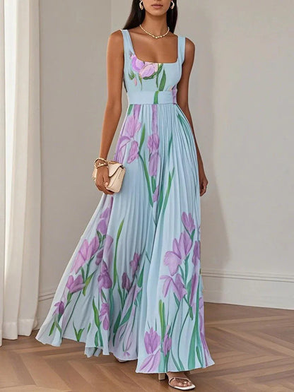 Vestido Maxi Drapeado Con Flores Para Fiestas