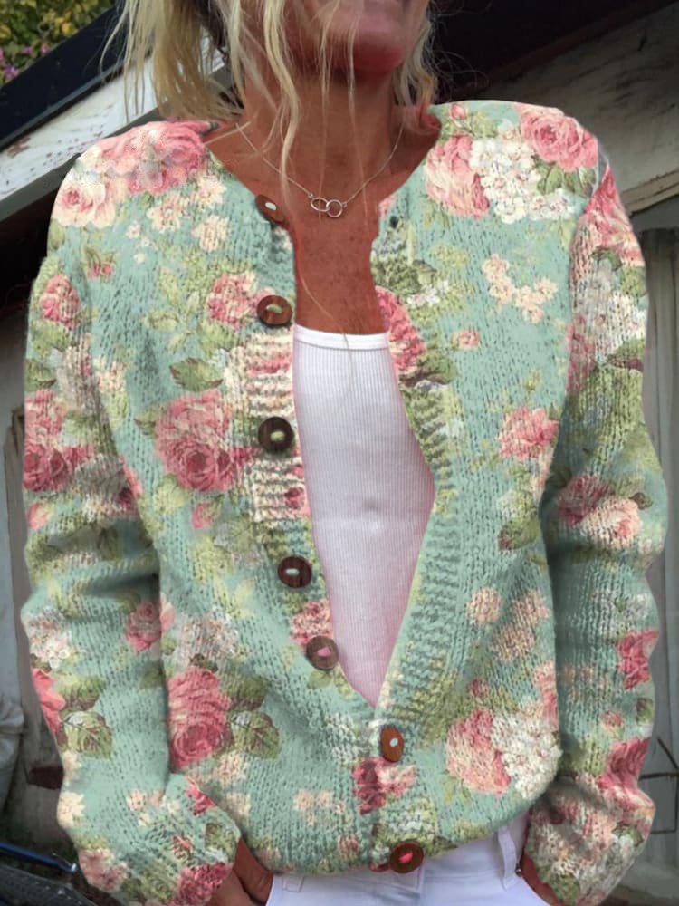 Irina | Cárdigan de Punto Estampado Floral Romántico Verano