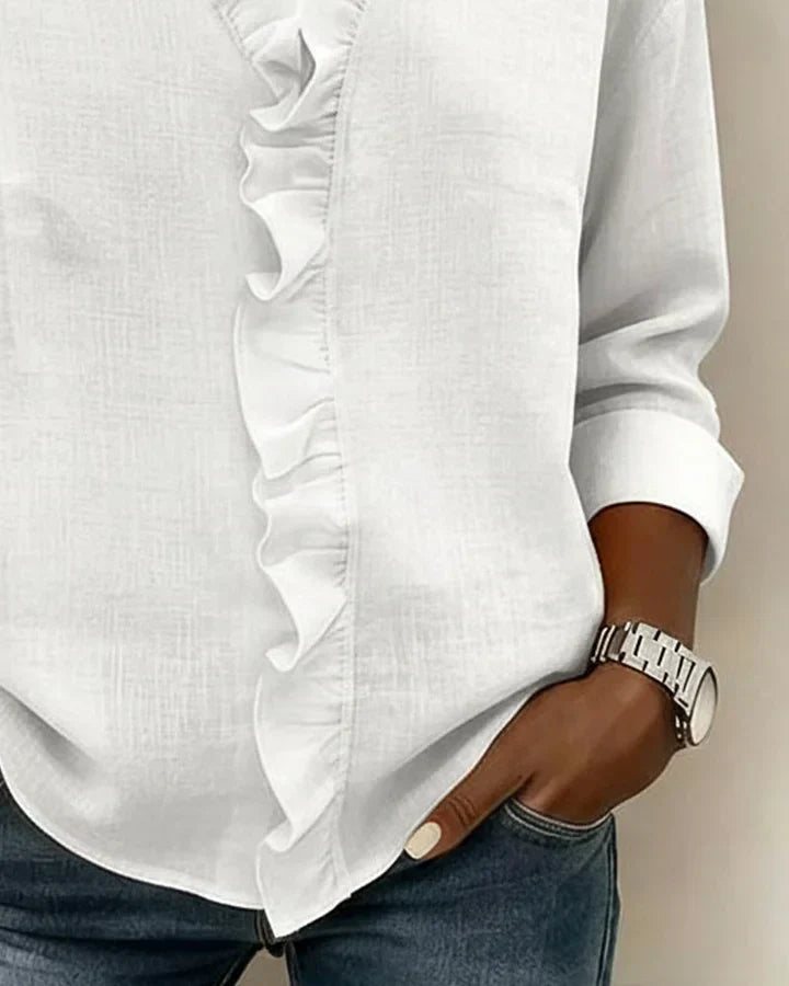 Blusa femenina con volantes, cuello en V y corte fluido para mujer, cómoda y sofisticada