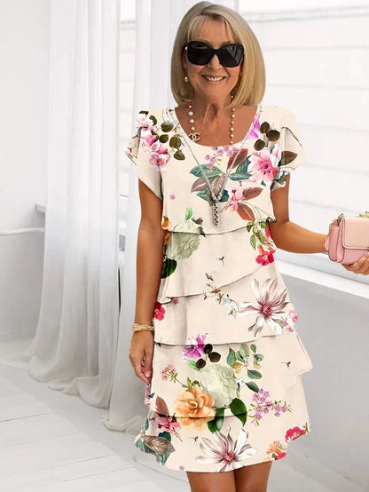 Vestido Plisado Floral Con Volantes Para Mujer - Elegante Y Femenino