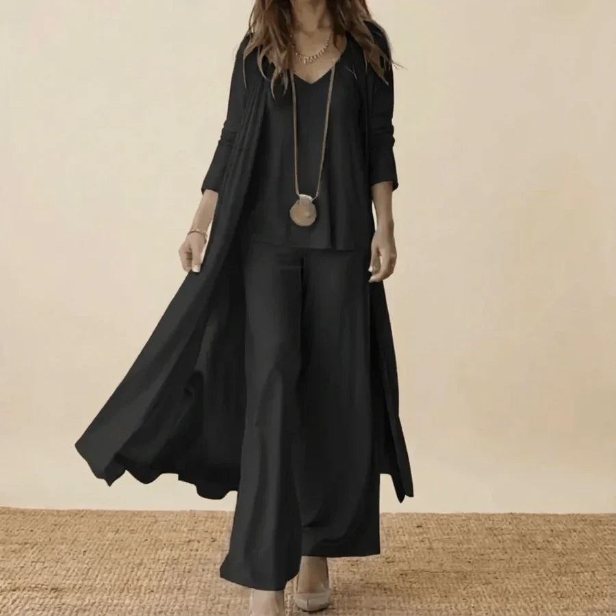 Conjunto de 3 Piezas con Blusa Elegante y Tejido Ligero | Look Sofisticado