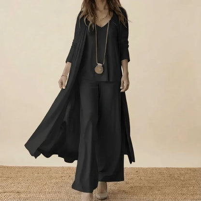 Conjunto de 3 Piezas con Blusa Elegante y Tejido Ligero | Look Sofisticado