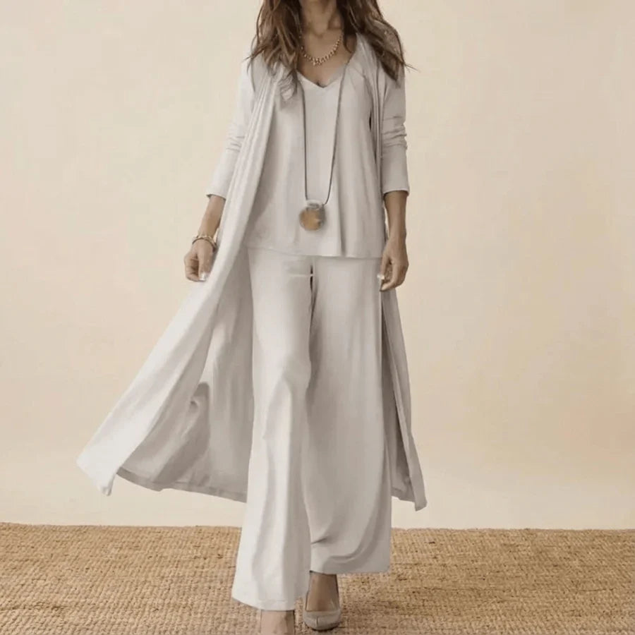 Conjunto de 3 Piezas con Blusa Elegante y Tejido Ligero | Look Sofisticado