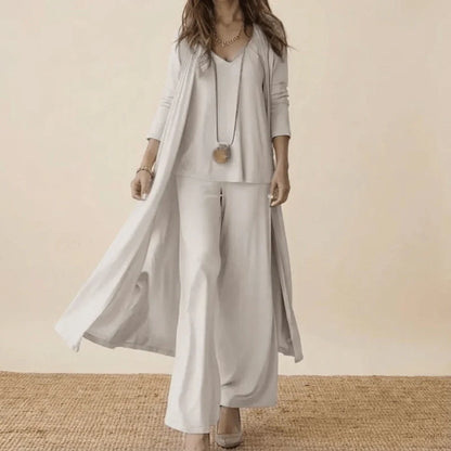 Conjunto de 3 Piezas con Blusa Elegante y Tejido Ligero | Look Sofisticado