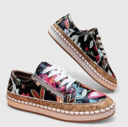 Zapatos ortopédicos con estampado floral colorido y suela ergonómica para mujer, ligeros, cómodos y transpirables para diario o primavera