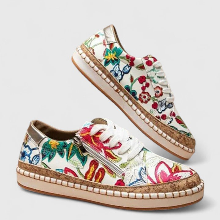 Zapatos ortopédicos con estampado floral colorido y suela ergonómica para mujer, ligeros, cómodos y transpirables para diario o primavera