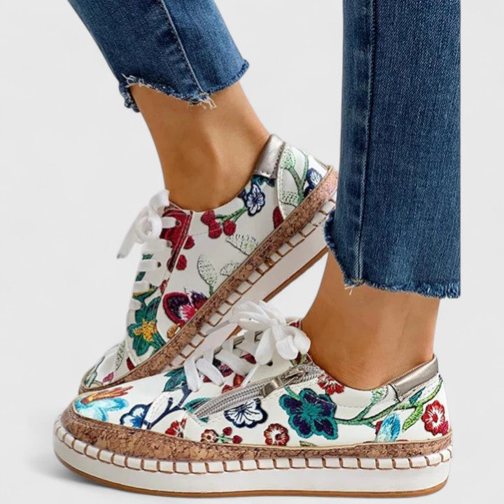 Zapatos ortopédicos con estampado floral colorido y suela ergonómica para mujer, ligeros, cómodos y transpirables para diario o primavera