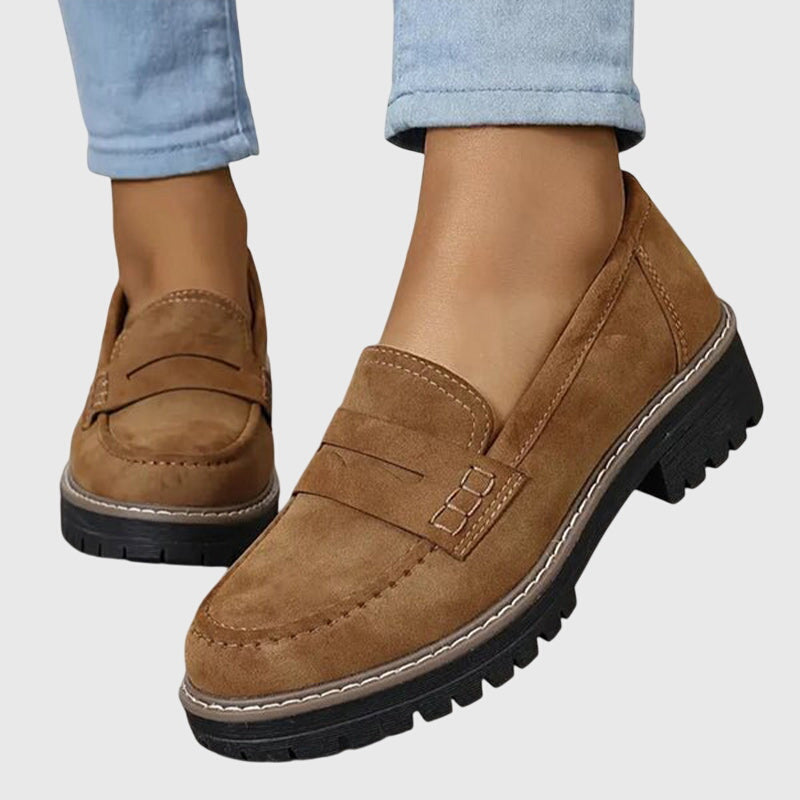 Mocasines de ante clásicos para mujer con suela robusta y plantilla cómoda, elegantes y versátiles para oficina o uso diario