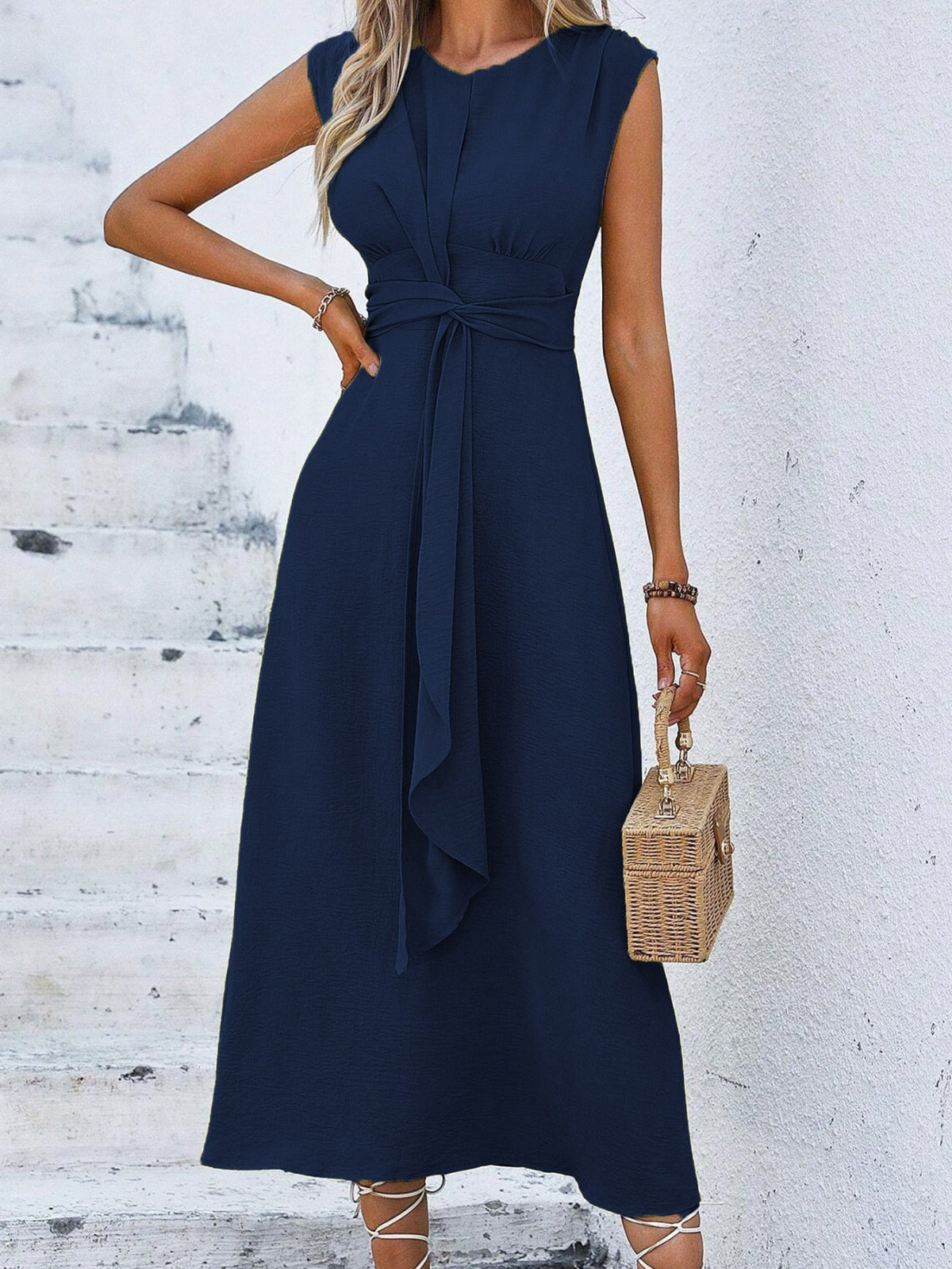 Vestido elegante sin mangas con cintura ajustable para mujer, ligero y cómodo