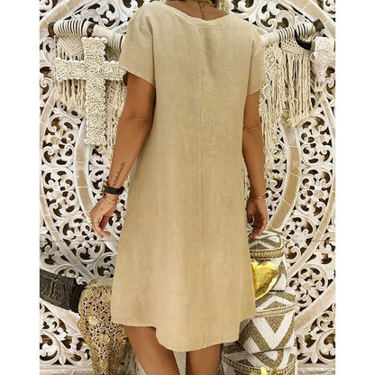 Vestido cruzado con cuello en V y manga corta para mujer
