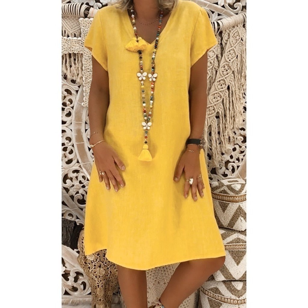 Vestido cruzado con cuello en V y manga corta para mujer