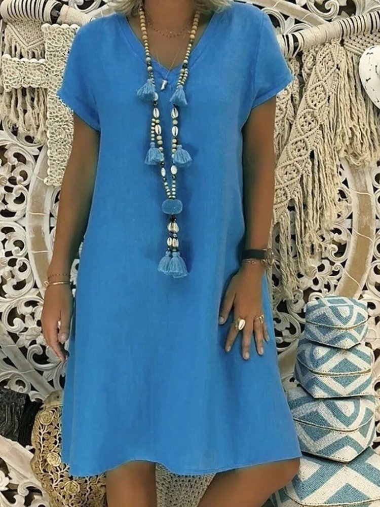 Vestido cruzado con cuello en V y manga corta para mujer
