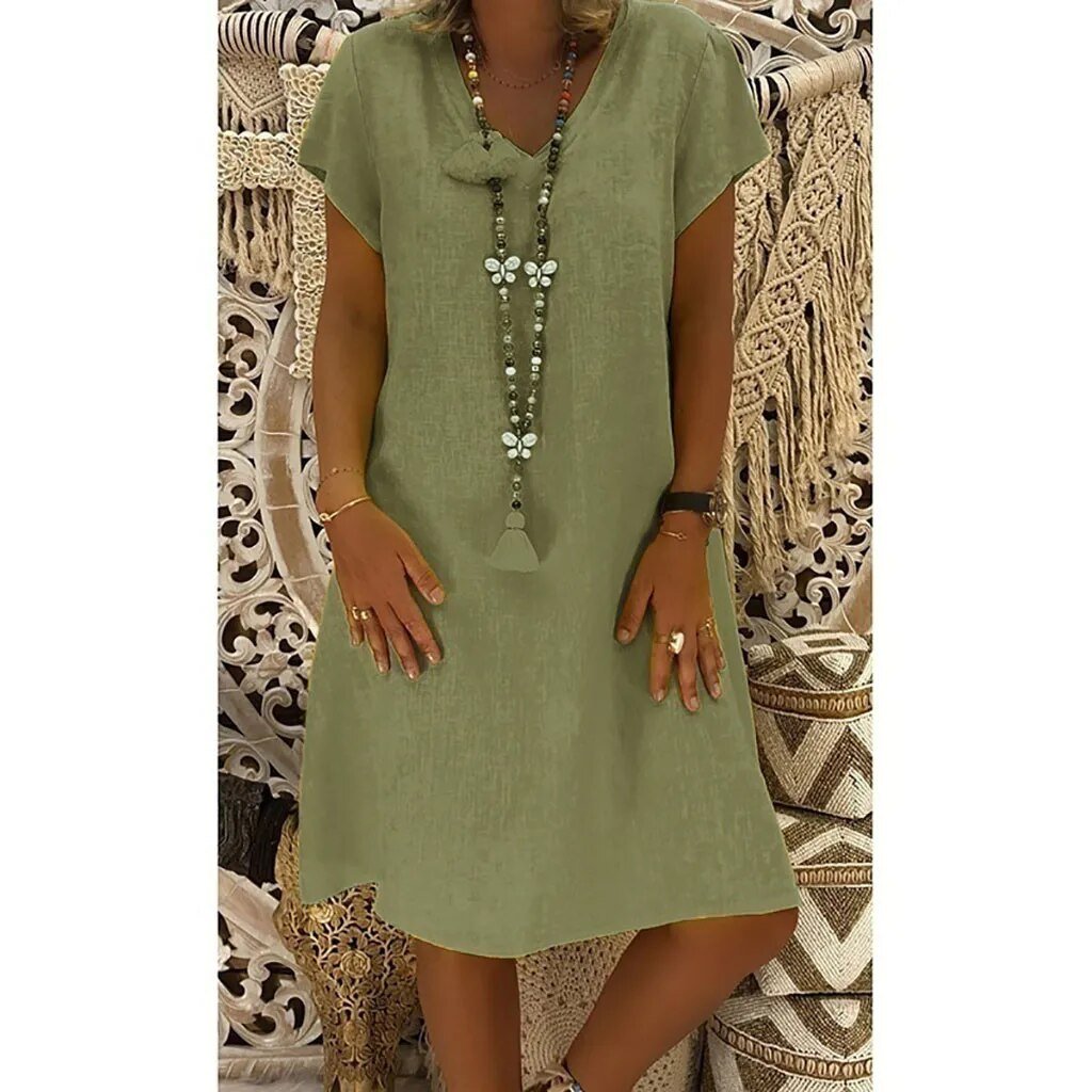 Vestido cruzado con cuello en V y manga corta para mujer