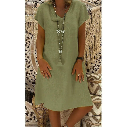 Vestido cruzado con cuello en V y manga corta para mujer