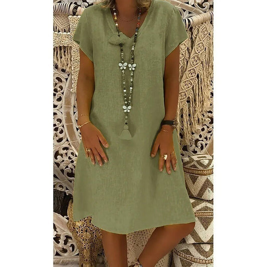 Vestido cruzado con cuello en V y manga corta para mujer