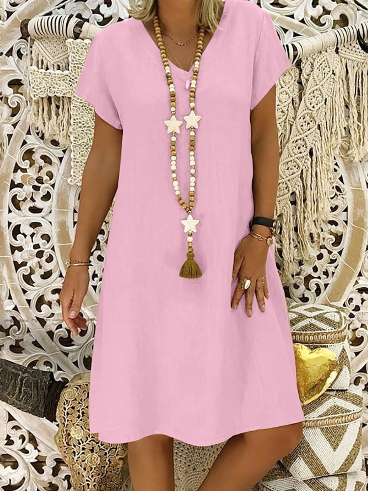 Vestido cruzado con cuello en V y manga corta para mujer