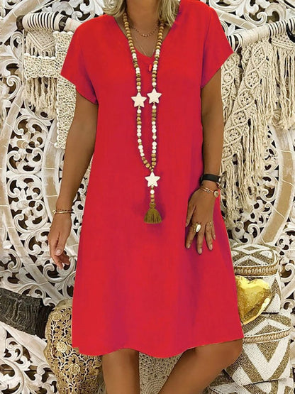Vestido cruzado con cuello en V y manga corta para mujer