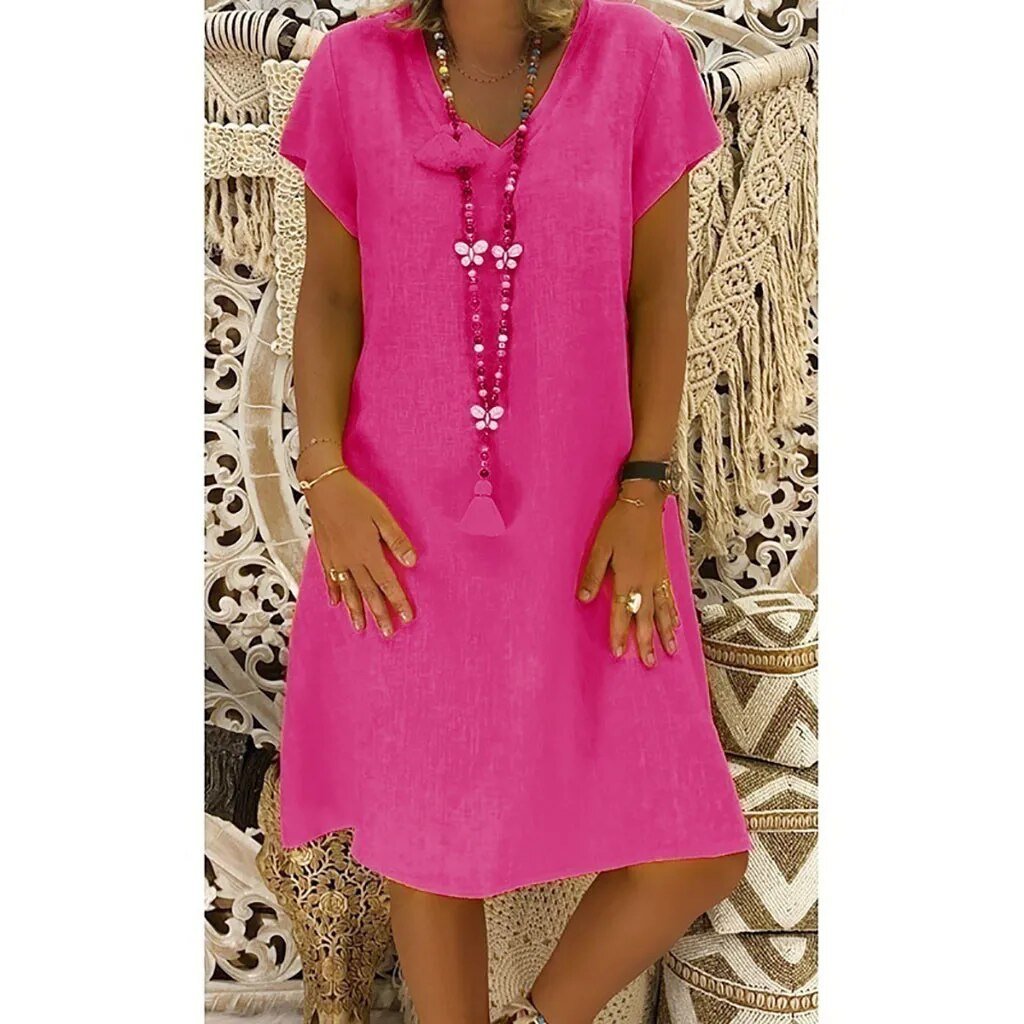 Vestido cruzado con cuello en V y manga corta para mujer