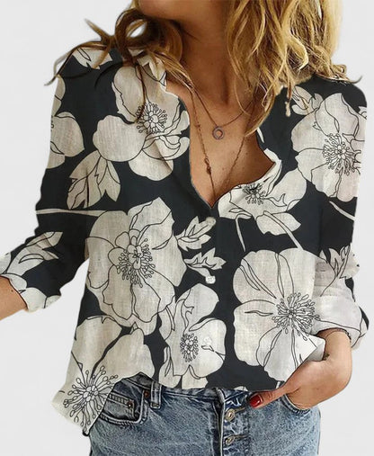 Camisa De Lino Con Cuello De Solapa Para Mujer