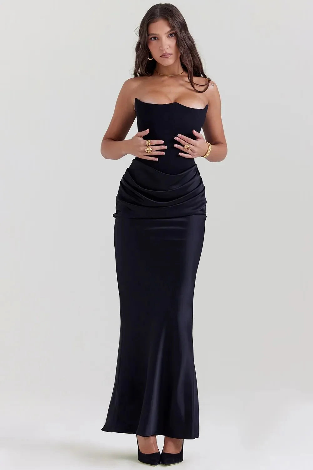 Vestido largo elegante sin mangas para mujer, sofisticado para fiesta o gala