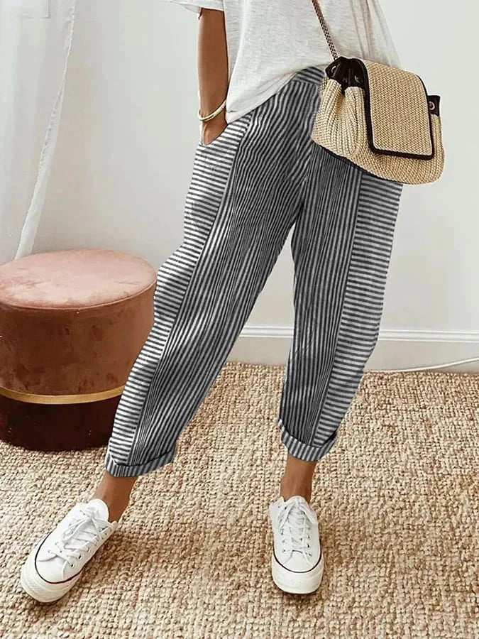 Pantalones a rayas para mujer, ligeros y versátiles para verano o diario
