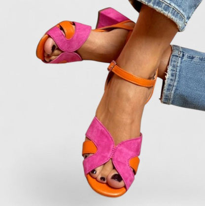 Block Heel Sandals Ankle Strap Orthopedic Comfort - Pink