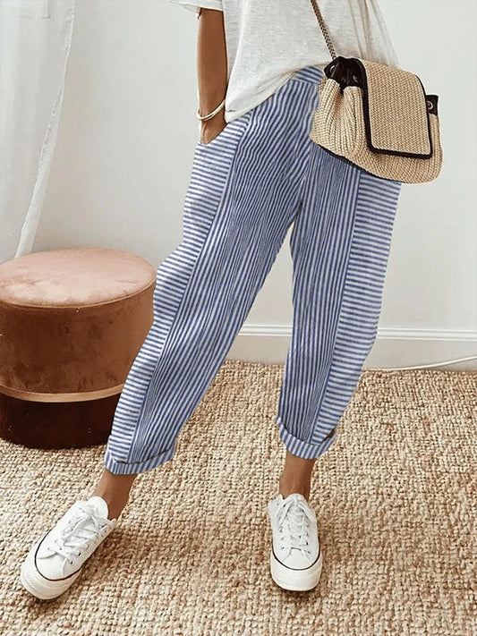 Pantalones a rayas para mujer, ligeros y versátiles para verano o diario