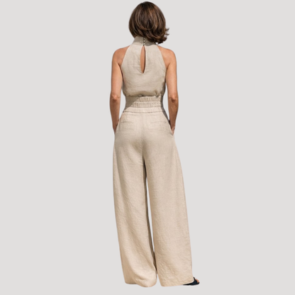 Conjunto sin mangas con cuello falso y pantalón de pernera ancha