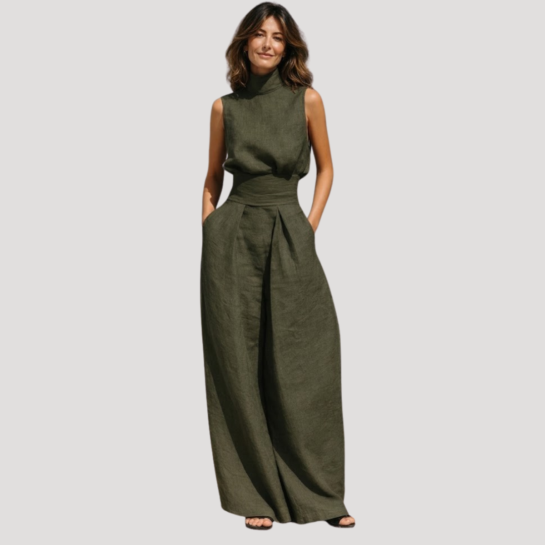 Conjunto sin mangas con cuello falso y pantalón de pernera ancha
